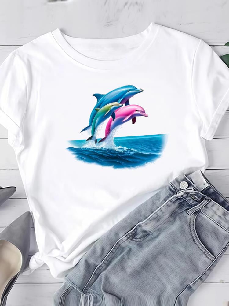 (Asian Size) Watercolor Flower Cute Short Sleeve Tee Clothing T Shirt Woman Women Fashion Top Print Female Graphic T-shirts