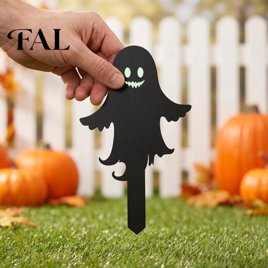 Decorative Lawn Stakes Halloween Garden Stake, Black Cat Yard Sign with Glow-in-the-dark Eyes, Waterproof Spooky Ghost Silhouette for Pathway