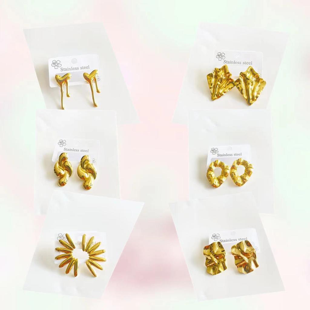 Classic Multi-Style Vintage 18 Gold Plating Jewelry Stud Earrings Stainless Steel Geometric Bar Minimalist Earrings For Women