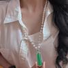 Retro High-Quality Natural Bead Green Chalcedony Sweater Chain Necklace Autumn And Winter New Models
