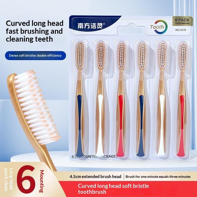6 Pack Soft Bristle Toothbrushes Extra Long Curved Head Gentle Deep Cleaning For Daily Oral Care Whole Family Use