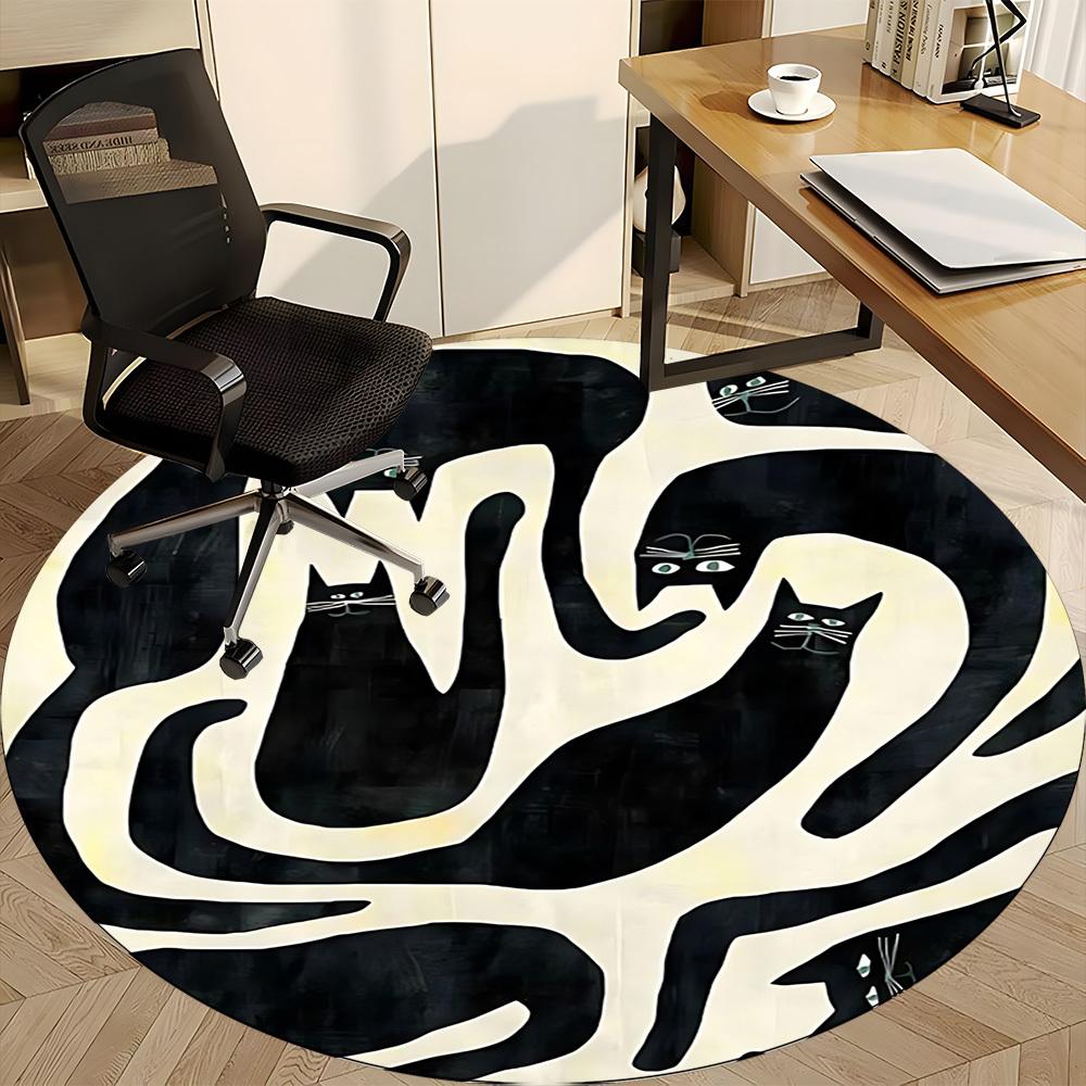 1pc Black Cats Office Round Area Rug, Indoor Mat Suitable For Office, Under Office Chairs Bedroom Living Room Home Decor, Room Deco