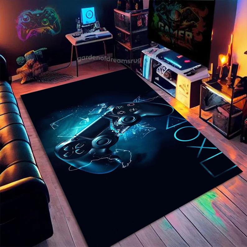 Retro Vinyl Record  Living Room Large Carpet Realistic Design with Black Base and Gold Patterns Anti-slip Rug for Home Decor