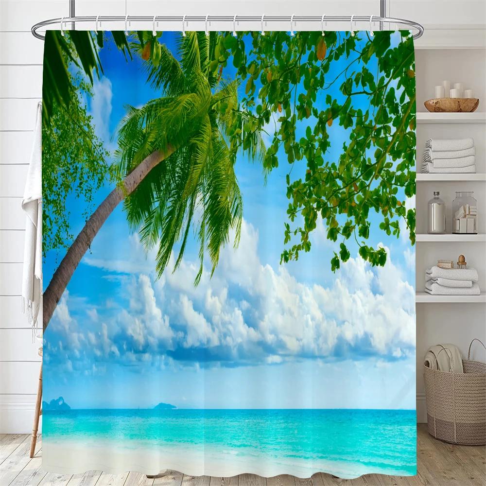 3d Strand Landschaft Duschvorhänge Meer Ozean Mittelmeer Badezimmer Vorhang Wasserdichte Stoff Dekoration 180*240 cm Bad Vorhang