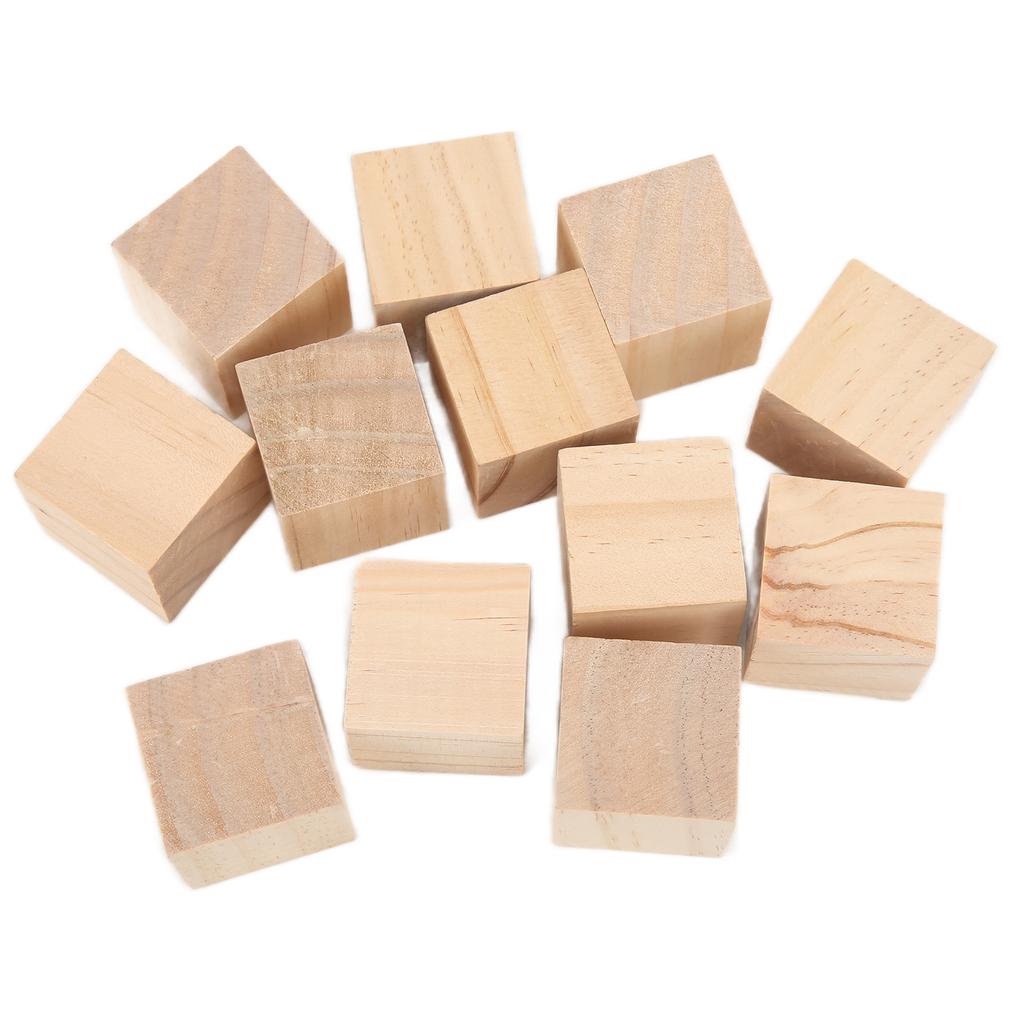 12Pcs Unfinished Wooden Blocks Smooth Durable Sturdy Uniform Size Small Wood Cubes for Crafts DIY