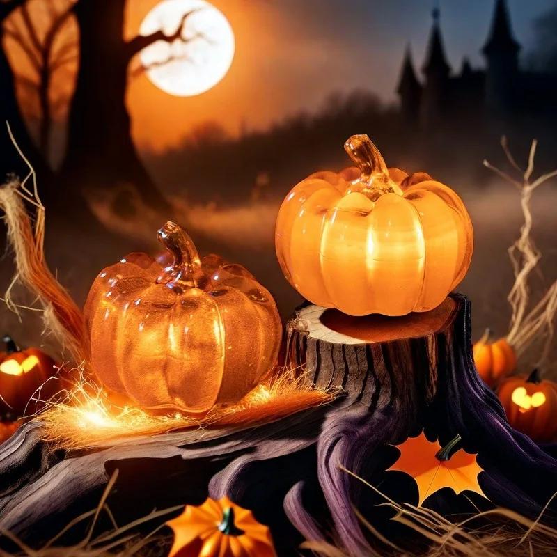 1-10PCS LED Glowing Pumpkin Halloween Decorations Tabletop Ornaments Spooky Props for Haunted House Party Home Desktop Display