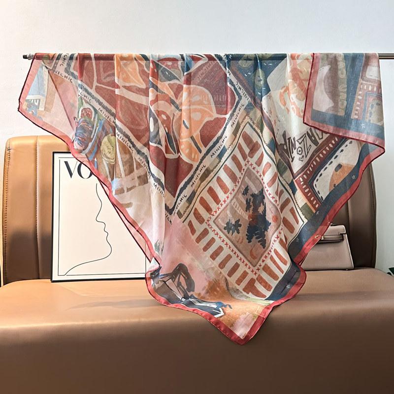 French retro ethnic style 111 imitation silk scarf large square scarf with shawl beach towel for women in spring and autumn