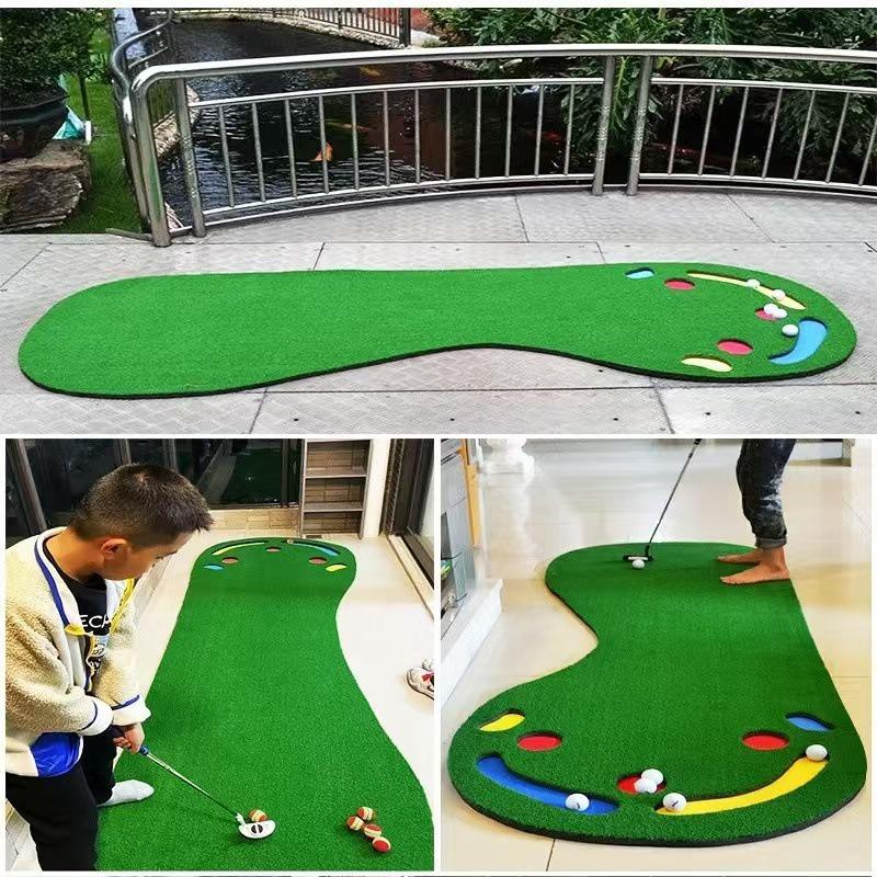 Indoor Golf Practice Mat with Slope and Portable Big Foot Push Cart