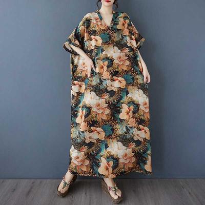 Women's Vintage Long Dress with Cotton and Linen Patterns