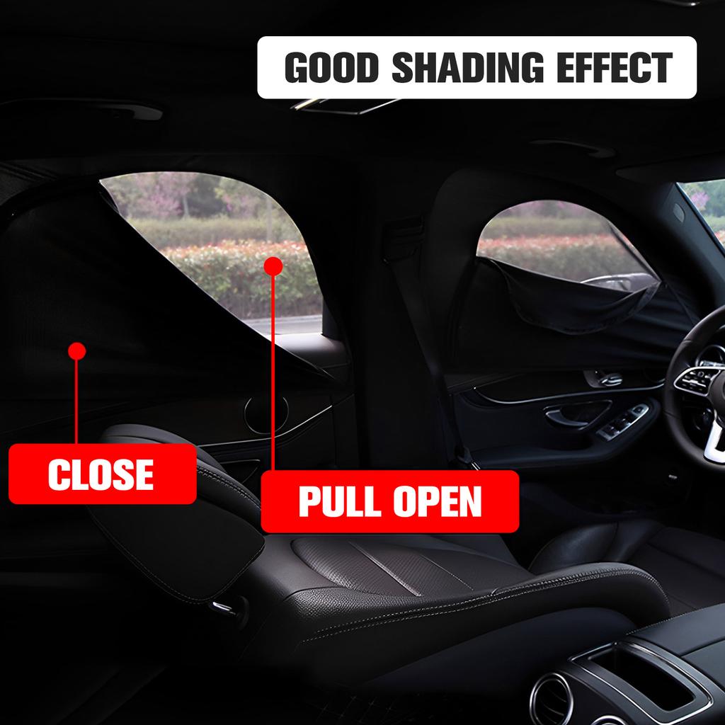 2Pcs Car Window Shade Curtain Elastic Auto Front/Rear Side Window Sun Shade with Zipper Stretchable Sun Protection Window Cover