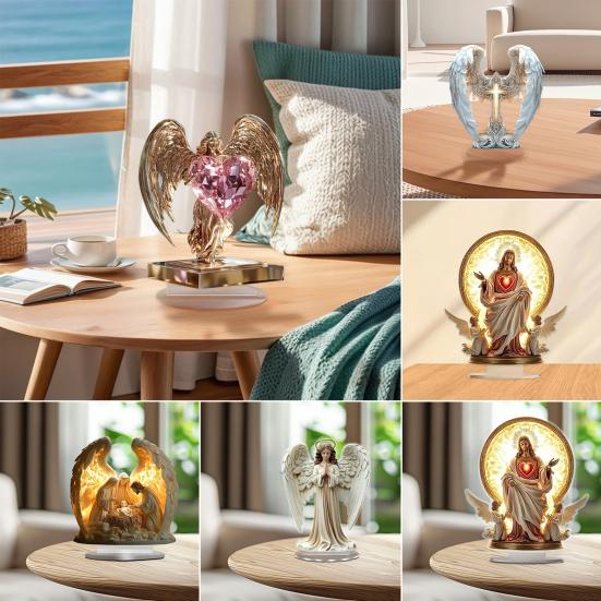 2D Flat Table Sign Acrylic Prayer Wings Angel/Fairy/Nativity Scene Desktop Ornament for Tabletop Shelf Mantel Decor