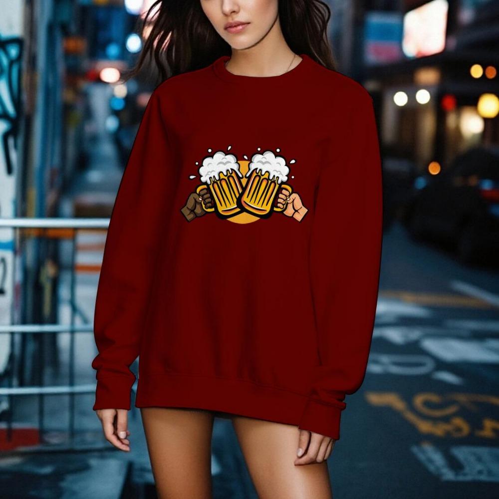 The New Autumn Ladies Beer Pattern Sweatshirt Casual Sportswear Fashionable and Comfortable Outdoor Personality Round Neck Sweatshirt