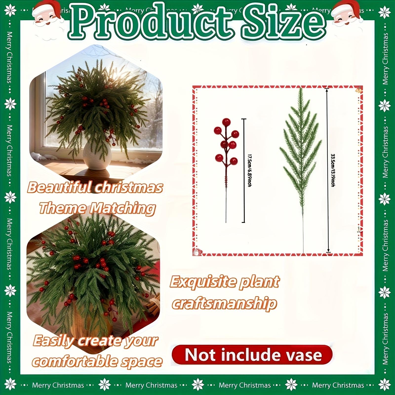 

30 шт - Зовнішні штучні гілки норфольської сосни з червоними ягодами - Реалістичний штучний сосновий вінок Міцний пластик Не потребує догляду