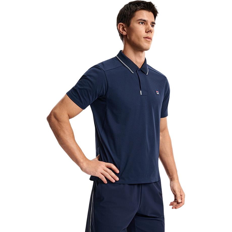 Fila Tennis Classic Fashion Simple Retro Sports Casual Versatile Comfortable Knitted Short Sleeve Polo Shirt Men tops Sky-Blue A11M613101FBU