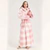 Couple Bathrobe Men Women Coral Fleece Hooded Robe Winter Thick Warm Plaid Striped Long Sleep Robe Home Spa Loungewear Bath Robe