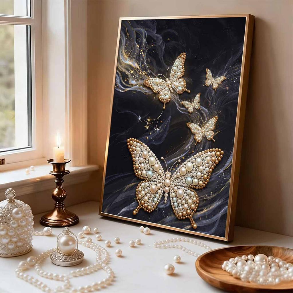 DIY Diamond Art Pearl Painting Kit for Adults, Dancing Butterflies Shaped Pearl Art Painting Wall for Home Office Decor Handmade Gift