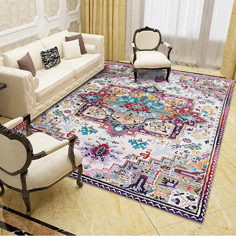 Home American Retro Large Area Living Room Decoration Carpet Thickened Soft Bedroom Carpets Washable Ethnic Wind Cloakroom Rug