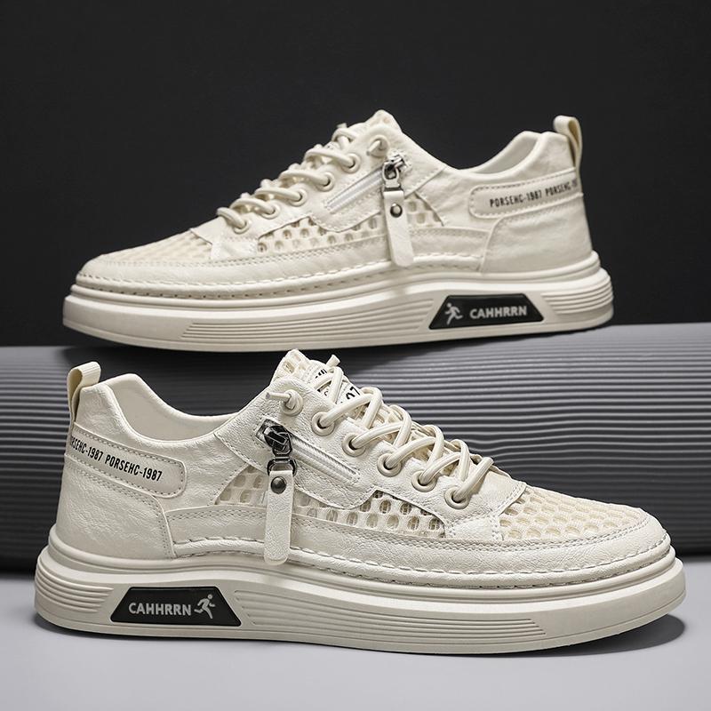 

2025 Summer Men s Shoes Fashionable Casual White Shoes Leather Soft Bottom Anti-slip Men s Board Lightweight Versatile 39
