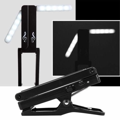 Portable Foldable Clip-on Music Stand Light, USB Rechargeable Reading Lamp with Two Brightness Modes for Reading, Sheet Music Stands, Pianos, Desks, e
