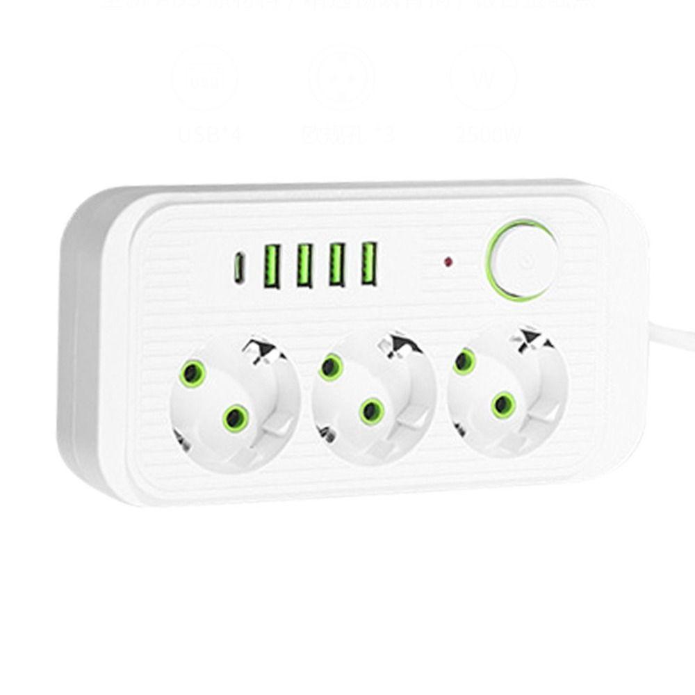 2m Extension Cord Surge-Protected Power Strip 3-Outlets Extended USB Socket  School