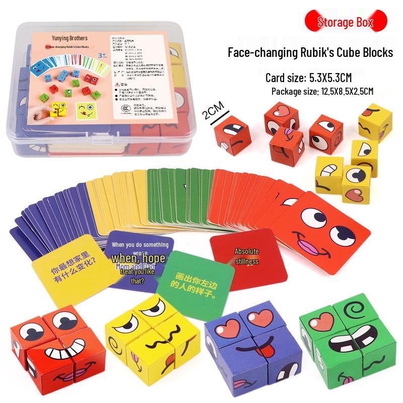 Face-Changing Cube Puzzle: Educational and Fun Building Blocks for Parent-Child Interaction, with Focus and Truth or Dare Game Elements.