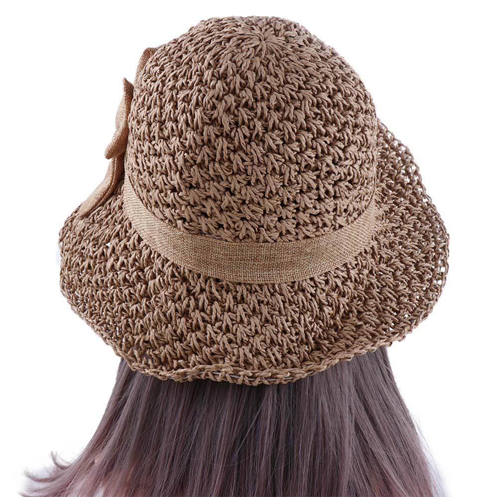 Matching Solid Color Bow Bucket Hats Seaside Straw Hat Women Sun Hat Korean Style Cap Shading Hat