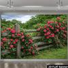 2D Bauernhaus Rosenzaun Kulisse Kletternde Rosa Rosen Fotografie Banner