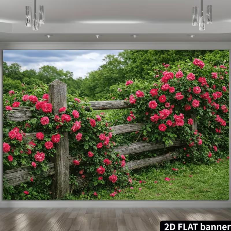 2D Bauernhaus Rosenzaun Kulisse Kletternde Rosa Rosen Fotografie Banner