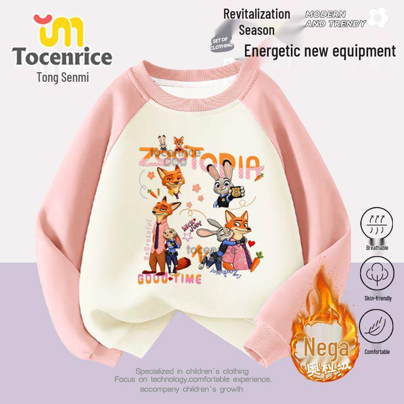 Zootopia Girls' Raglan Sleeve Sweatshirt - Trendy Autumn/Winter Loose Fit Round Neck Top for Kids