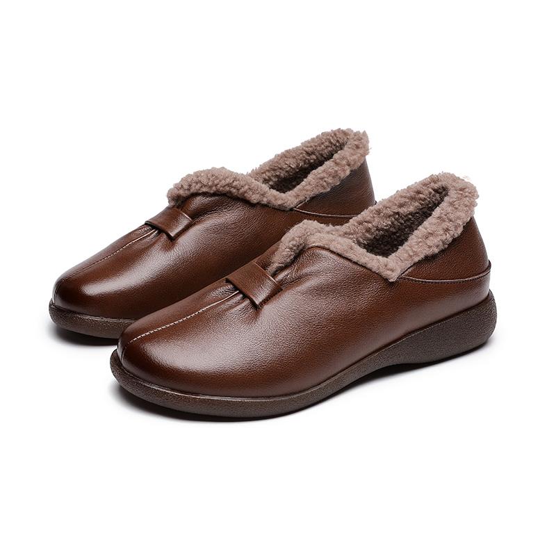 Fashion GKTINOO 2024 Shoes Women Winter Warm Wool Genuine Leather Flat Shoes Casual Loafers Slip On Women's Flats Shoes Moccasins Lady