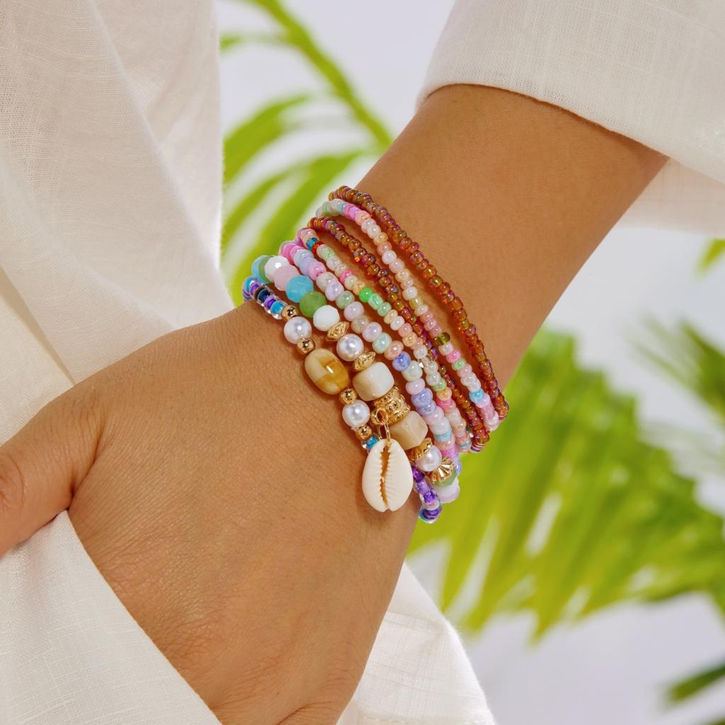 Bohemia Multilayer Rice Beaded Shell Tassel Bracelets For Women Men Ethnic Colorful Crystal Beads Bangle Summer Vacation Jewelry