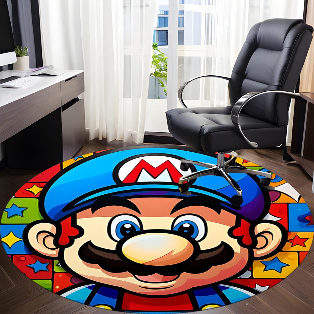 1pc Mario Party Office Round Area Rug, Indoor Mat Suitable For Office, Bedroom Living Room Home Decor, Room Deco,  Offic a0926211