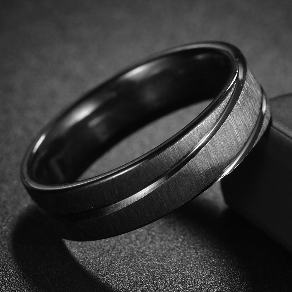 Fede in Tungsteno Nero Anelli Punk Trama d'Acciaio per Uomo Donna Scanalatura Fibra di Carbonio Anello alla Moda