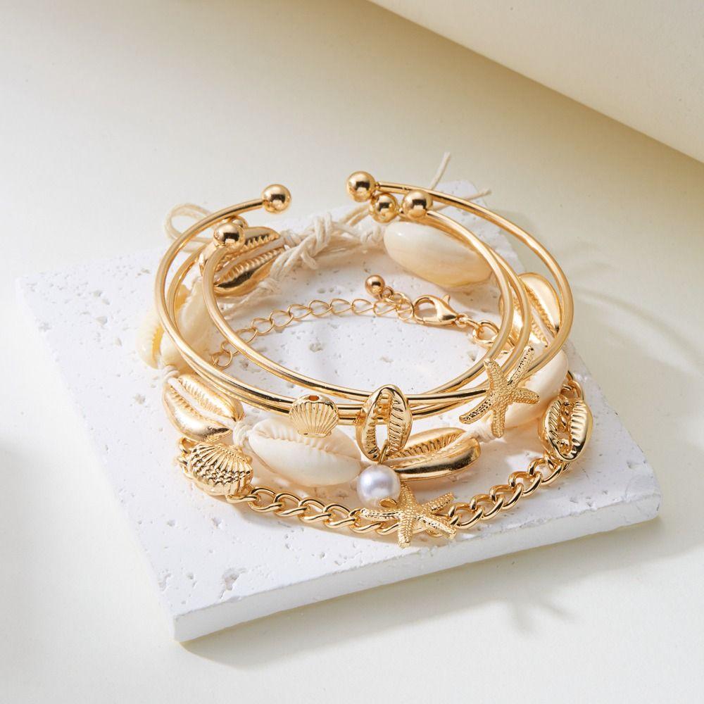 Jewelry Ocean Style Hand Chain Colorful Bohemia Bracelet Set Trendy Starfish Shell Bracelet Girls