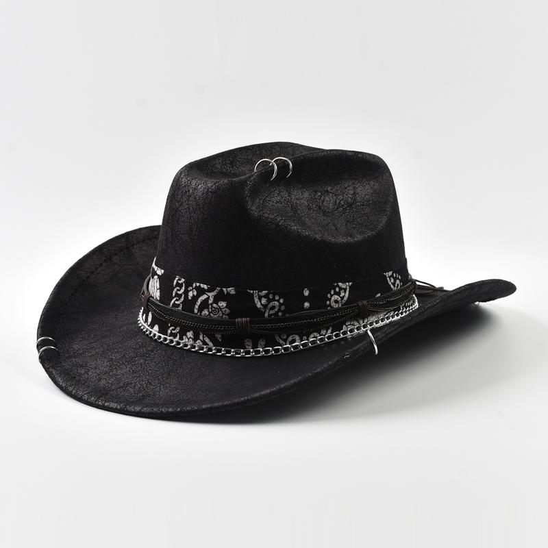 New Punk Style Western Cowboy Hat For Women Men Vintage Big-edge Cowgirl Jazz Hat Holidays Party Cosplay Hat