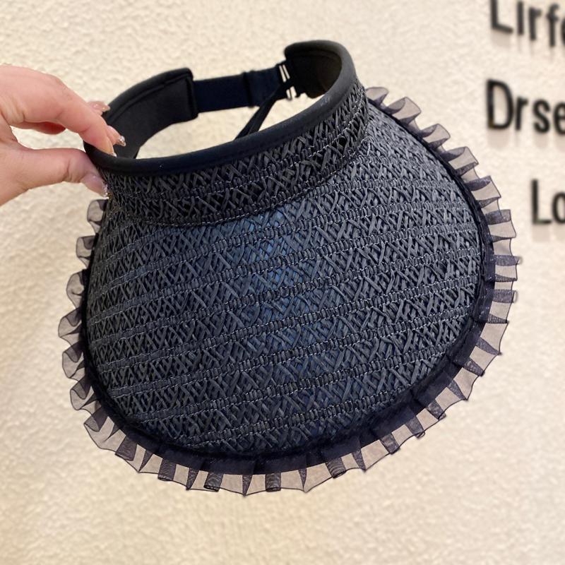 Design Sense Lace Empty Top Sunscreen Hat Women's Summer Big Eaves Vinyl UV Protection Sun Hat