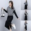 Women's 2 Piece Dress Set Pullover Hooded Drawstring Sweatshirts Midi Dress Lounge Sets Casual Fall Spring Outfits