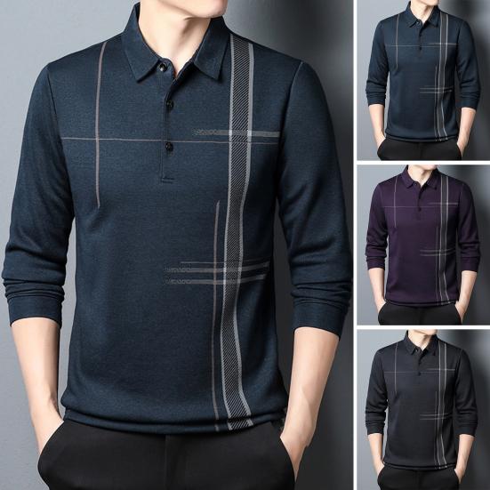 

Пуговицы с длинными рукавами и вырезом в полоску Цветная мужская рубашка Slim Fit с лацканами Офисный пуловер Топ