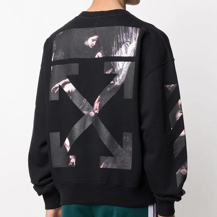Off-White SS20 Caravaggio Arrows Print Casual Long Sleeve Sweatshirt Men Tops Black OMBA035S20E300041088