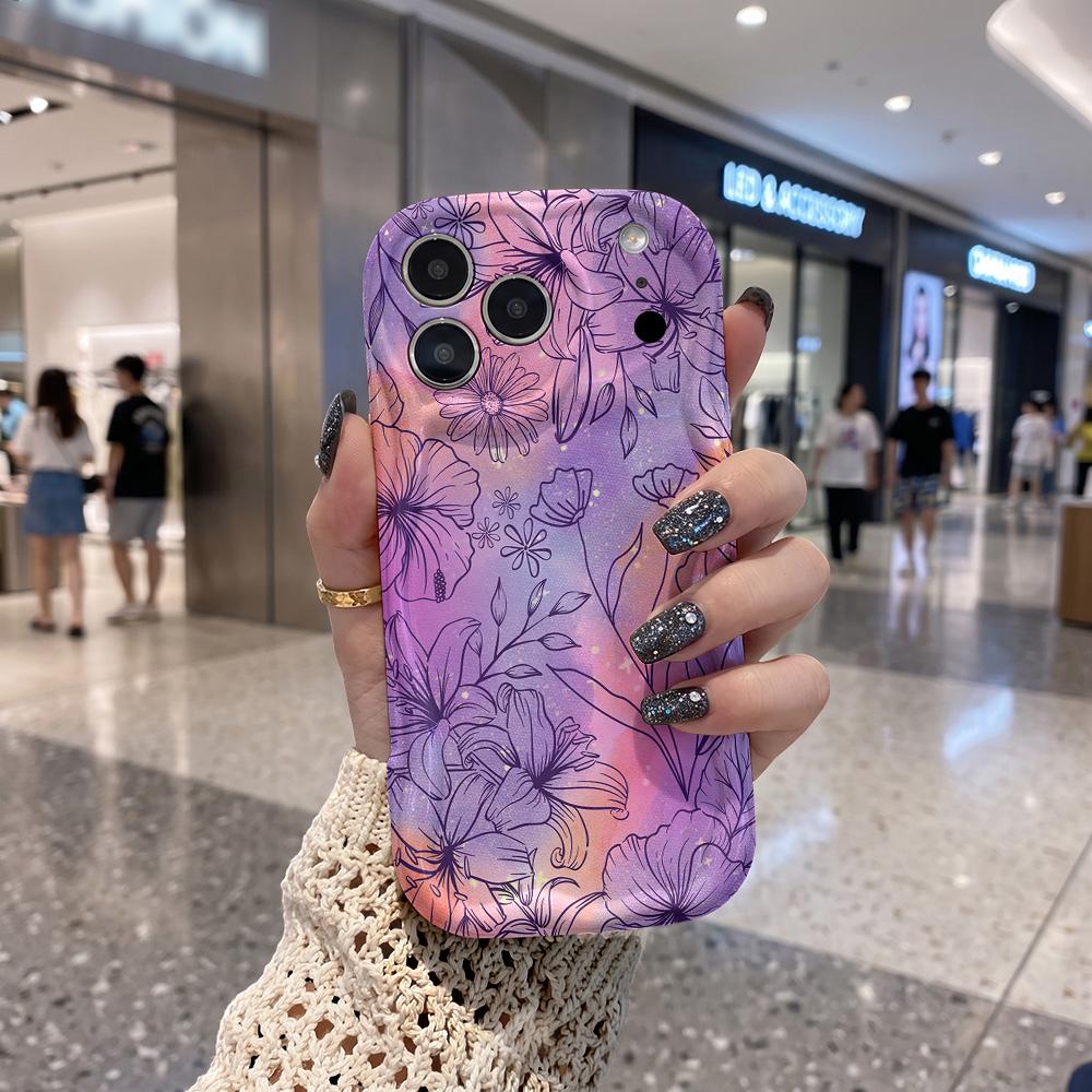 Gradient Line Tropical Flower Wavy Edge Phone Case For iPhone 16 15 14 Pro Max 13 12 11 Mini XR XS SE 2020 7 8 Air Cover