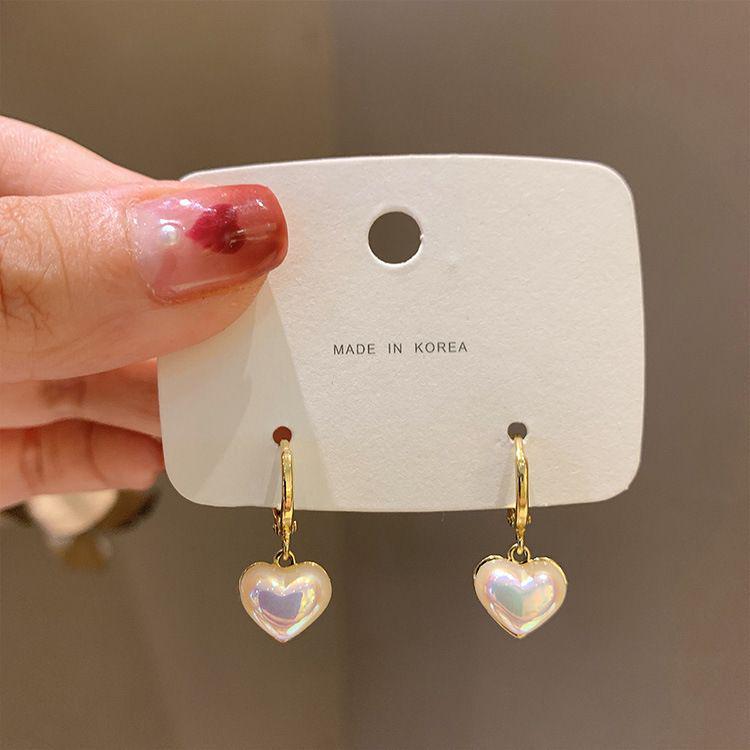 Luxurious Mermaid Princess Heart Earrings with Real Gold Plating and Shell Pearls