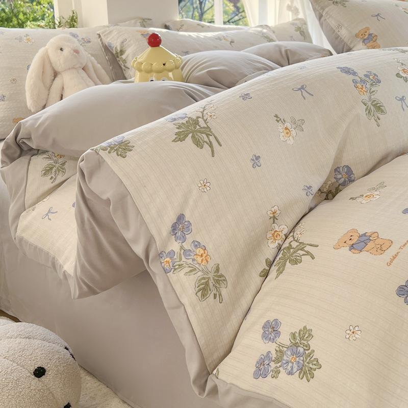A-Class Double-Layer Yarn Floral Bedding Set Bubble Cotton Skin Friendly Summer Duvet Cover Sets Ins Soft Bed Linens for Home