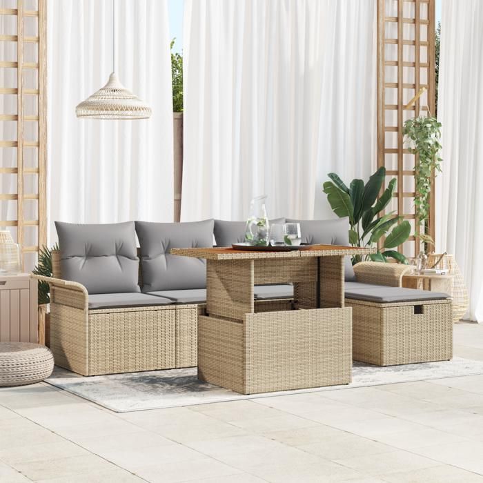 VidaXL Ensemble de canapé de jardin de 6 pièces avec coussins beige en rotin poly 3359906
