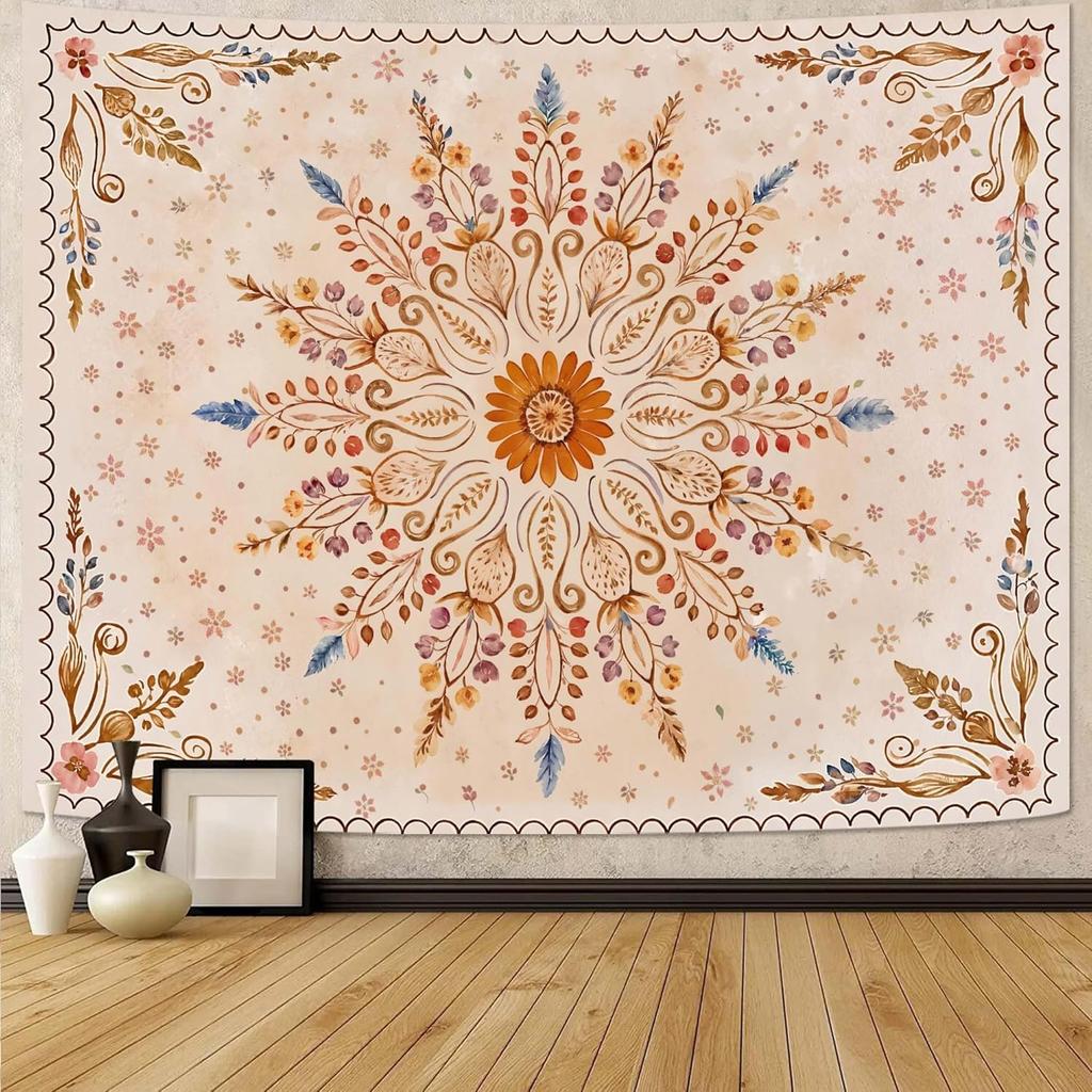 Boho Floral Mandala Tapestry for Bedroom Aesthetic Blue Bohemian Colorful Flower Wall Tapestry Purple Hippie Indian Small