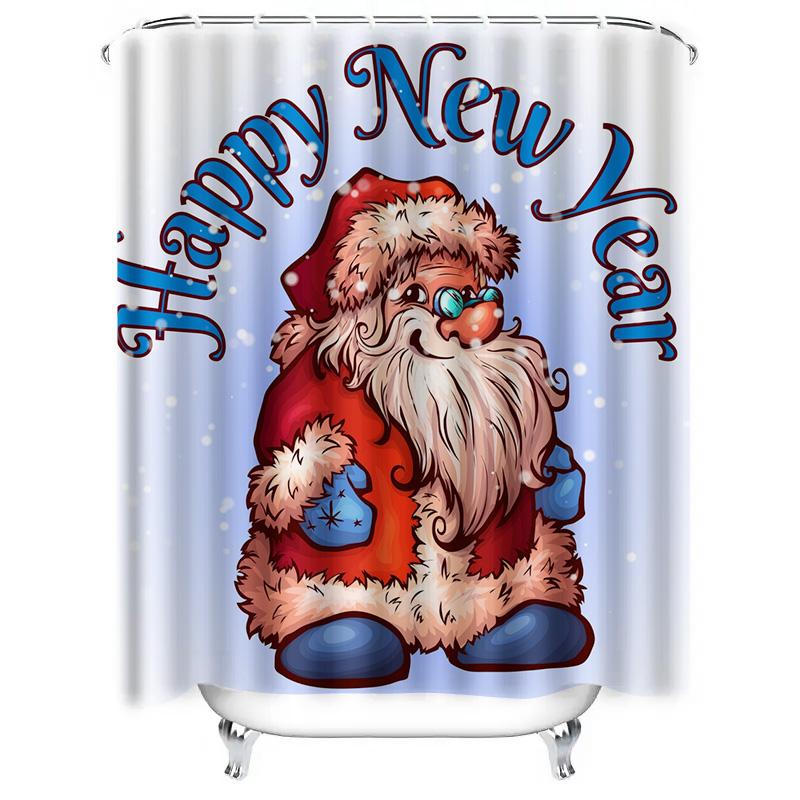 TU Festive Santa Claus Shower Curtain Christmas Holiday Decor Waterproof Bathroom Set Holiday Home Merry Christmas Xmas Gift Hol
