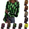 Women's Casual Long Sleeve Ribbed Top Halloween Print Round Neck Stretchy Slim Fit Pullover Shirt for Fall and Winter
