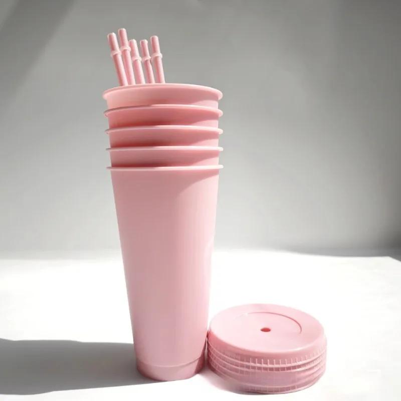 5pcs Tumblers With Lids And Straws Reusable Plastic Cups Iced Coffee Large Water Bottle Party Cold Mug Summer Drinkware