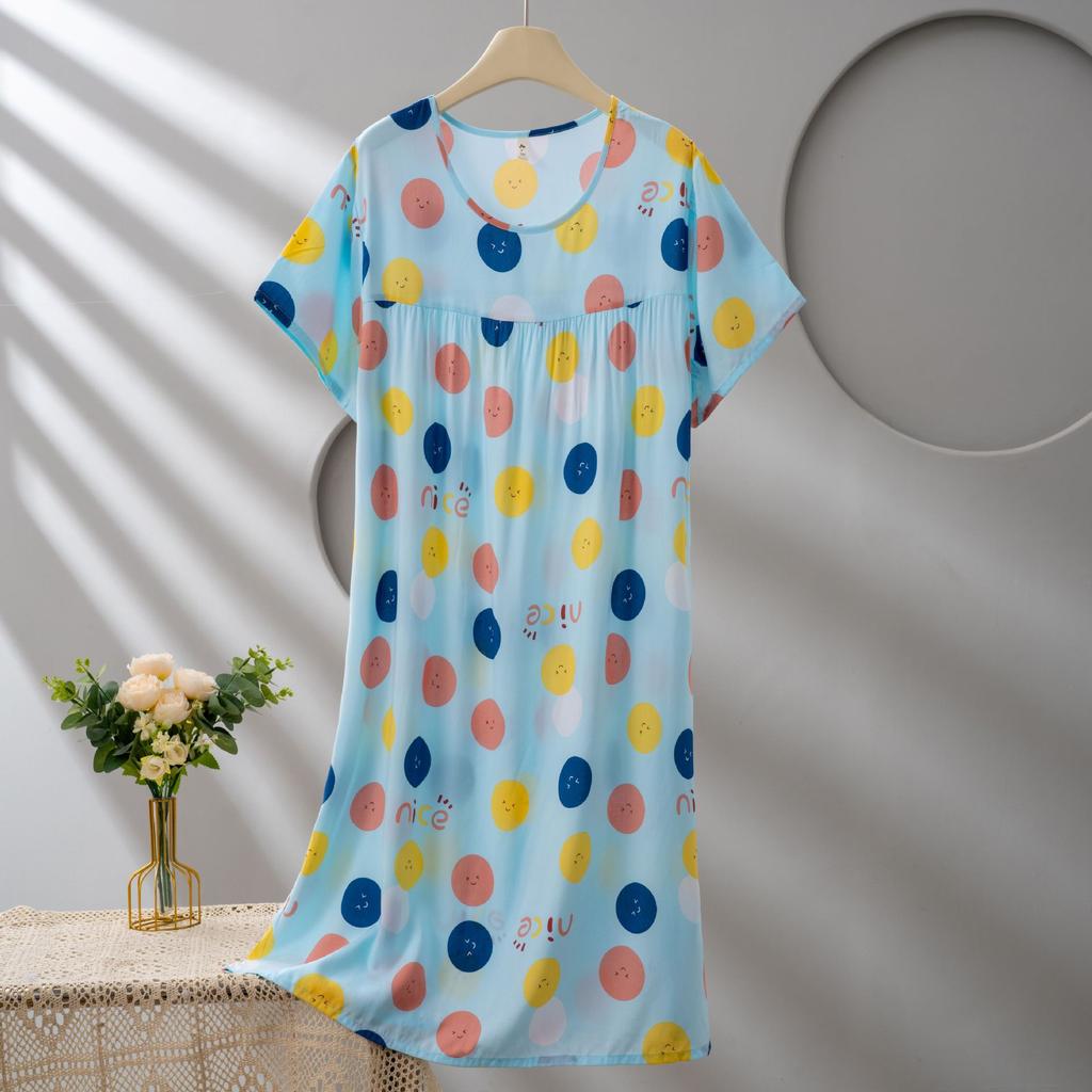 Cotton and silk dress women's summer short-sleeved fashion foreign-style pendulum nightdress mother young 1011 models