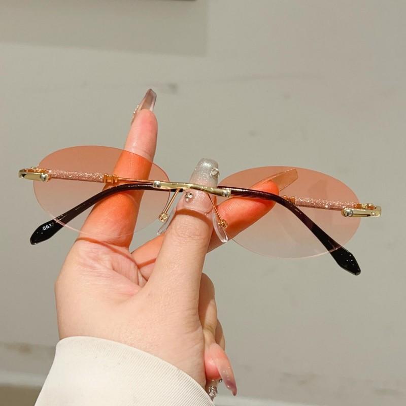 Rimless Oval Sunglasses  Men New Fashion Gradient Outdoor Casual Shades Women Trendy Brand Design Decor Sun Glasses
