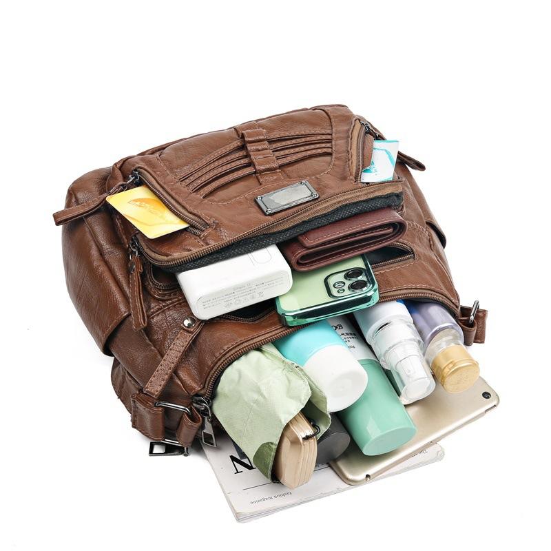 Fashion Trend Four Seasons Soft Leather Multi-layer Multi-pocket Car Sewing Multi-layer Single Shoulder Crossbody Bag Women's Bag